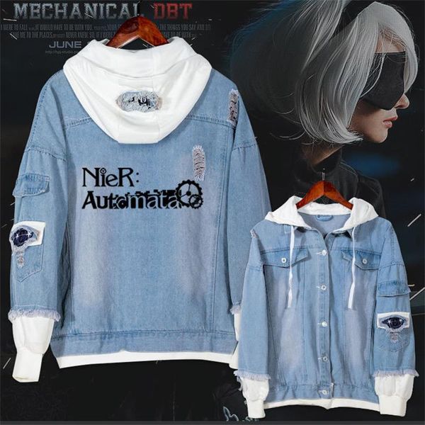 anime nier automatas 2b cosplay fake two piece denim jacket hoodie hooded jeans coat sweatshirt autumn outwear, Black
anime nier automatas 2b cosplay fake two piece denim jacket hoodie hooded jeans coat sweatshirt autumn outwear, Black