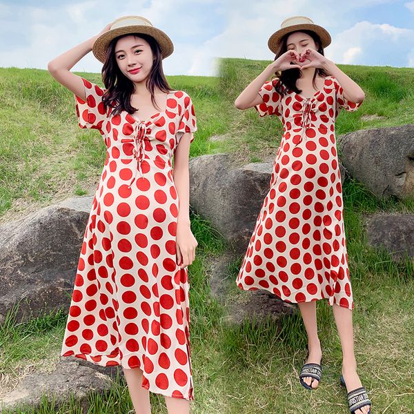 8001#maternity dress summer chiffon dot beach style short sleeve loose stylish dress for pregnant women mom, White
8001#maternity dress summer chiffon dot beach style short sleeve loose stylish dress for pregnant women mom, White