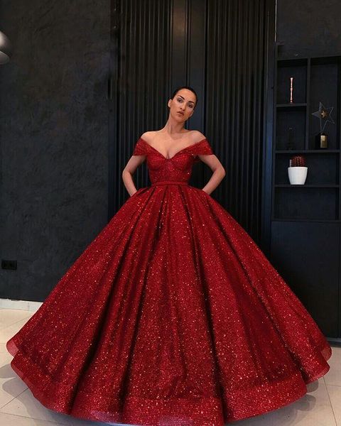 sparkly wine red ball gown quinceanera dresses sequined v neck cap short sleeves with pockets birthday party formal prom dress, Blue;red
sparkly wine red ball gown quinceanera dresses sequined v neck cap short sleeves with pockets birthday party formal prom dress, Blue;red