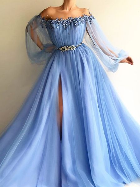blue long sleeve evening dresses a line off shoulder beads crystals side split prom gowns plus size formal party dress for special occassion, Black;red
blue long sleeve evening dresses a line off shoulder beads crystals side split prom gowns plus size formal party dress for special occassion, Black;red