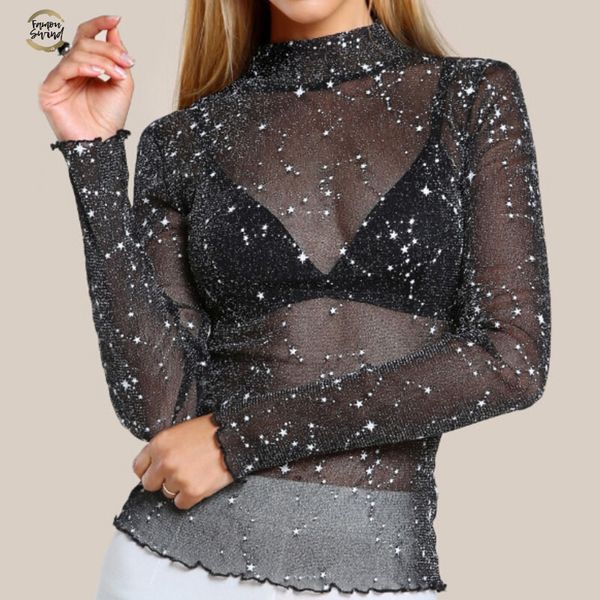 mesh t shirt women ladies slim shirt see through summer autumn long sleeve half turtleneck bling shirt silver, White
mesh t shirt women ladies slim shirt see through summer autumn long sleeve half turtleneck bling shirt silver, White