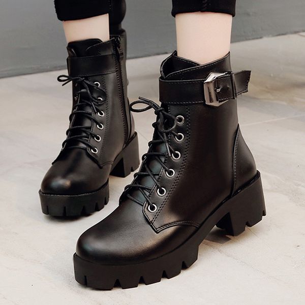 lace-up solid boots pu square heel women's winter boots round toe punk motorcycle wimen's shoes botines mujer #0815, Black
lace-up solid boots pu square heel women's winter boots round toe punk motorcycle wimen's shoes botines mujer #0815, Black