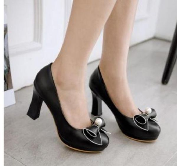 2019 bowknot women's shoes in spring and autumn with new style high heel coarse heel round head @106, Black
2019 bowknot women's shoes in spring and autumn with new style high heel coarse heel round head @106, Black