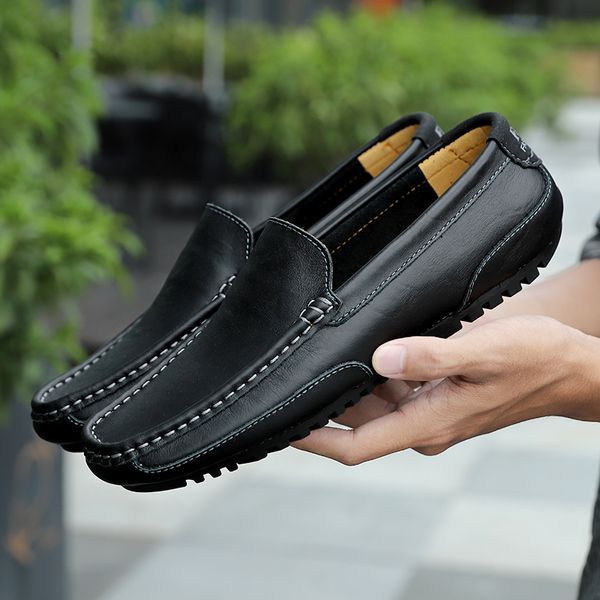 

натуральная кожа повседневная обувь мужчины высокого качества 2020 мужские мокасины мокасины дышащий скольжению на черном движущие обувь плю, Black