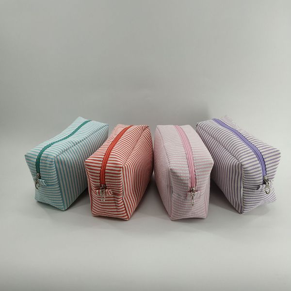 women striped seersucker rectangles flap zipper cosmetic bags 4colors gift for travel
women striped seersucker rectangles flap zipper cosmetic bags 4colors gift for travel