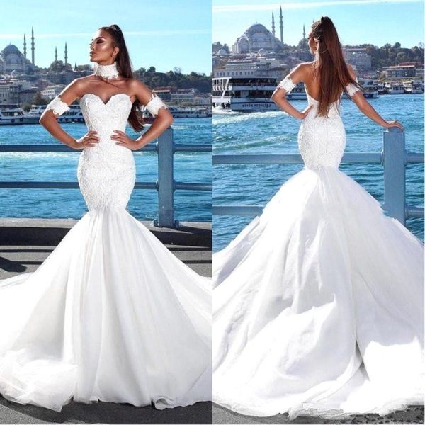 elegant lace mermaid wedding dresses sweetheart tulle applique sweep train summer beach wedding bridal gowns bc0939, White
elegant lace mermaid wedding dresses sweetheart tulle applique sweep train summer beach wedding bridal gowns bc0939, White