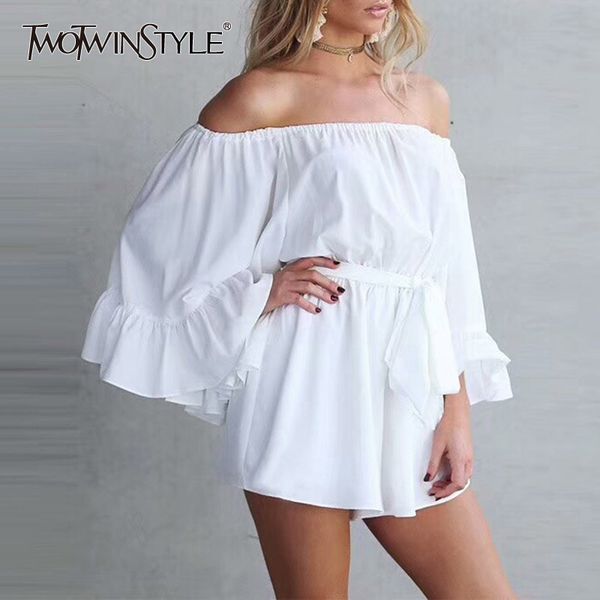 twotwinstyle slash neck playsuits female off shoulder flare sleeve belt high waist elastic mini shorts 2019 summer fashion sexy, Black;white
twotwinstyle slash neck playsuits female off shoulder flare sleeve belt high waist elastic mini shorts 2019 summer fashion sexy, Black;white