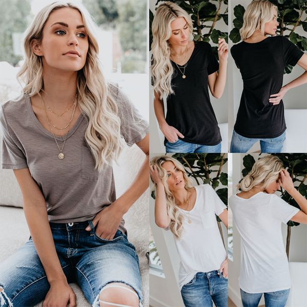 Pocket v neck women t hirt tee hort leeve women clothing imple fa hion olid top 2019 ummer dhl
Pocket v neck women t hirt tee hort leeve women clothing imple fa hion olid top 2019 ummer dhl