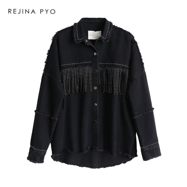 rejinapyo women black loose denim jacket coat sequined tassels streetwear all-match mental covered button outerwear, Black;brown
rejinapyo women black loose denim jacket coat sequined tassels streetwear all-match mental covered button outerwear, Black;brown