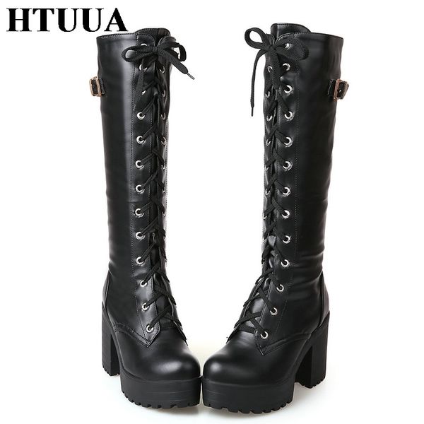 htuua 34-43 lacing women high boots autumn winter soft leather warm plush square heel knee high boots white platform shoes s3299, Black
htuua 34-43 lacing women high boots autumn winter soft leather warm plush square heel knee high boots white platform shoes s3299, Black