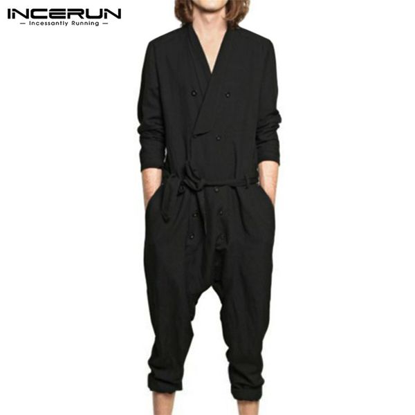 new fashion men jumpsuit solid long sleeve cotton v neck pants streetwear casual overalls with belt mens rompers incerun s-5xl, Black
new fashion men jumpsuit solid long sleeve cotton v neck pants streetwear casual overalls with belt mens rompers incerun s-5xl, Black