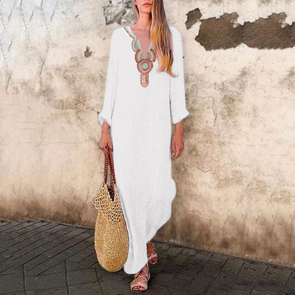 women's printed maxi dress sleeve v-neck maxi dress split hem baggy kaftan long dresses woman party night beach dresses 2019, Black;gray
women's printed maxi dress sleeve v-neck maxi dress split hem baggy kaftan long dresses woman party night beach dresses 2019, Black;gray