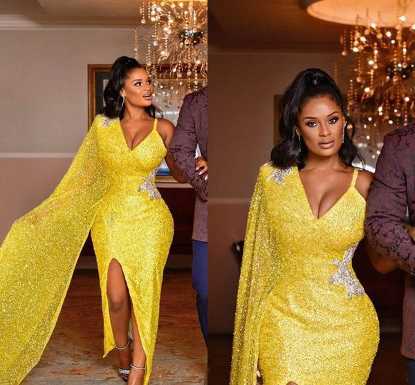 aso ebi 2019 arabic yellow sparkly evening dresses spaghetti beaded prom dresses high split party second reception gown, Black
aso ebi 2019 arabic yellow sparkly evening dresses spaghetti beaded prom dresses high split party second reception gown, Black