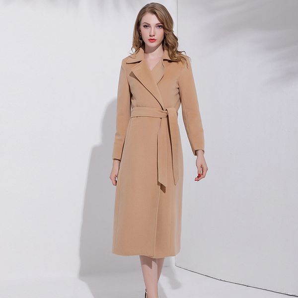 elegant solid long woolen winter coats warm sashes wool coat and jacket turn-down collar wide-waisted ladies coats, Black 
elegant solid long woolen winter coats warm sashes wool coat and jacket turn-down collar wide-waisted ladies coats, Black