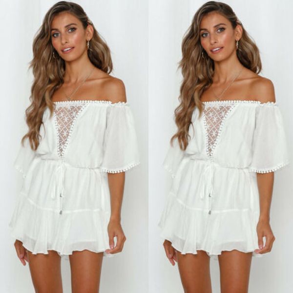 new womens boho style off shoulder lace short sleeve jumpsuit playsuit romper summer holiday party beach casual loose playsuit, Black;white
new womens boho style off shoulder lace short sleeve jumpsuit playsuit romper summer holiday party beach casual loose playsuit, Black;white