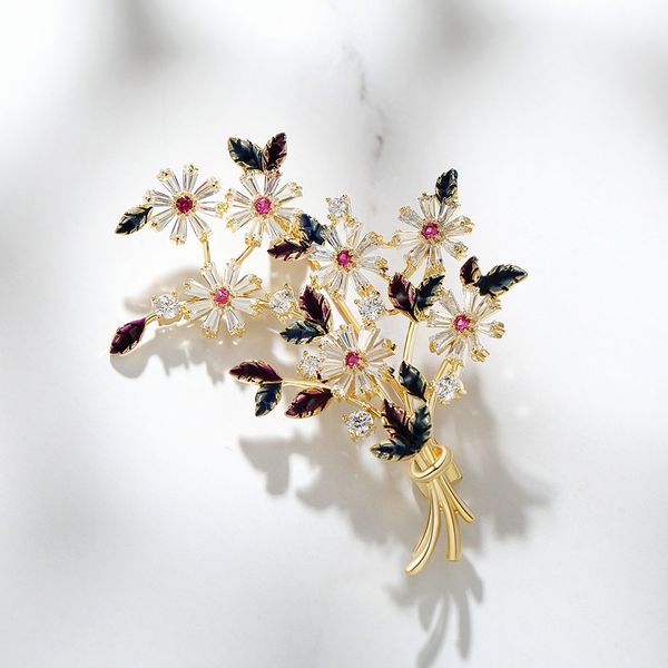viennois flower brooches for women zircon classic decoration pins winter gift 2019, Gray