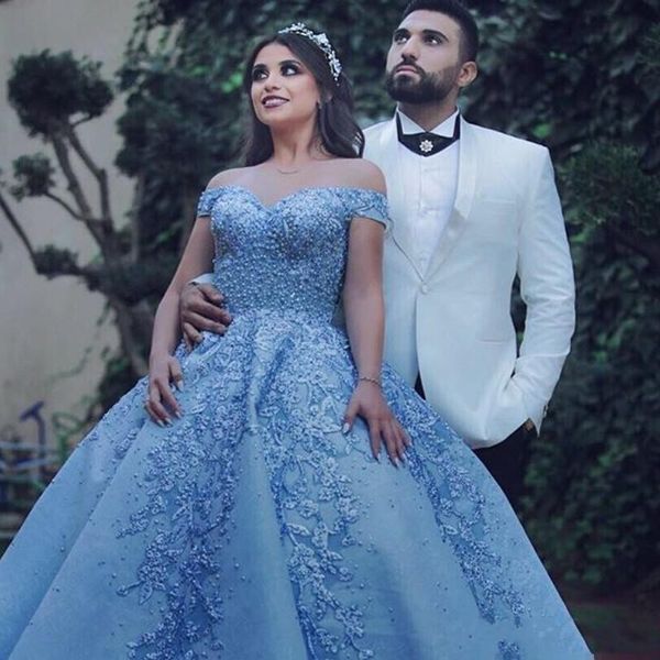 2019 new luxury sky blue prom dresses lace appliques pearls backless off shoulder floor length ball gown plus size evening party gowns, Black
2019 new luxury sky blue prom dresses lace appliques pearls backless off shoulder floor length ball gown plus size evening party gowns, Black