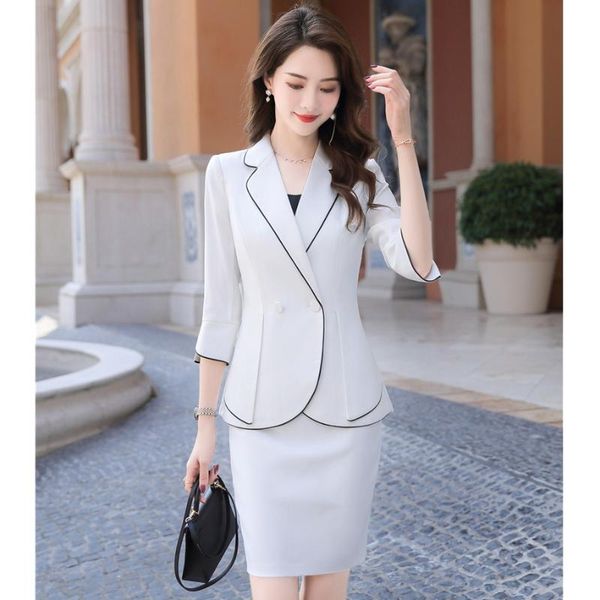 female white blazer women bsiness suits with skirt and jacket sets office ladies work wear clothes half sleeve, White;black
female white blazer women bsiness suits with skirt and jacket sets office ladies work wear clothes half sleeve, White;black