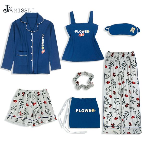 jrmissli 2019 cotton sleepwear 7 pieces pyjama set women autumn winter pajamas sets sleep suits soft nightwear gift home, Blue;gray
jrmissli 2019 cotton sleepwear 7 pieces pyjama set women autumn winter pajamas sets sleep suits soft nightwear gift home, Blue;gray