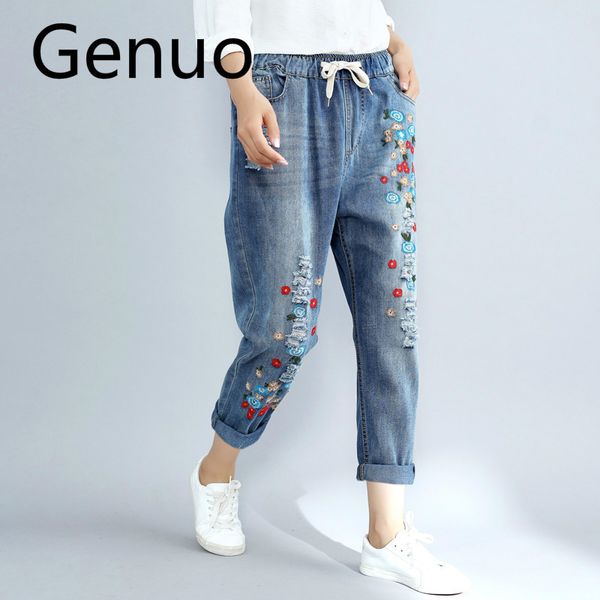 floral embroidery boyfriend ripped jeans for women harem pants lace up drawstring denim jeans vaqueros mujer, Blue
floral embroidery boyfriend ripped jeans for women harem pants lace up drawstring denim jeans vaqueros mujer, Blue