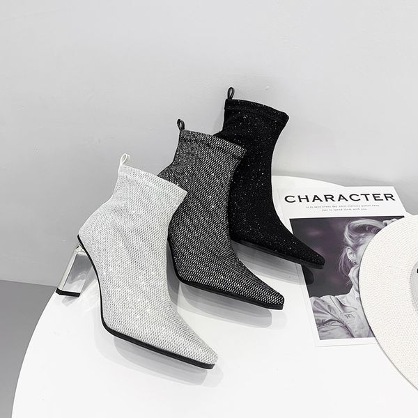 white mid-calf boots pointe shoes luxury designer chunky heel boots-women bling bling booties ladies winter footwear lace up low, Black 
white mid-calf boots pointe shoes luxury designer chunky heel boots-women bling bling booties ladies winter footwear lace up low, Black
