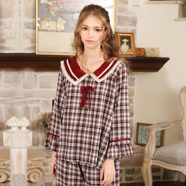 japanese style princess night suits ladies vintage cotton pajama set women burgundy plaid night wear home suit lounge set lfz628, Black;red
japanese style princess night suits ladies vintage cotton pajama set women burgundy plaid night wear home suit lounge set lfz628, Black;red