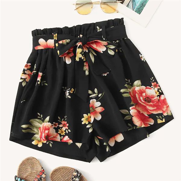 2019 womens high waisted paper bag tie belt shorts ladies summer holiday printing casual shorts, White;black
2019 womens high waisted paper bag tie belt shorts ladies summer holiday printing casual shorts, White;black