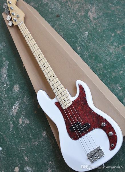 4-string white electric bass guitar with maple fingerboard, redpearl pickguard, chrome hardware, and personalised service
4-string white electric bass guitar with maple fingerboard, redpearl pickguard, chrome hardware, and personalised service