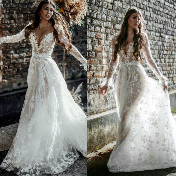 2020 bohemia wedding dresses v neck long sleeves lace appliques bridal gowns custom made sweep train plus size a line wedding dress, White
2020 bohemia wedding dresses v neck long sleeves lace appliques bridal gowns custom made sweep train plus size a line wedding dress, White