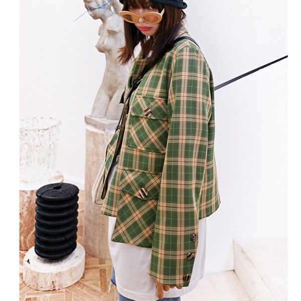 korea can ship women's clothes 2020 spring fashion new green lattice printting blazers suit loose coat vintage jacket yh930, White;black
korea can ship women's clothes 2020 spring fashion new green lattice printting blazers suit loose coat vintage jacket yh930, White;black