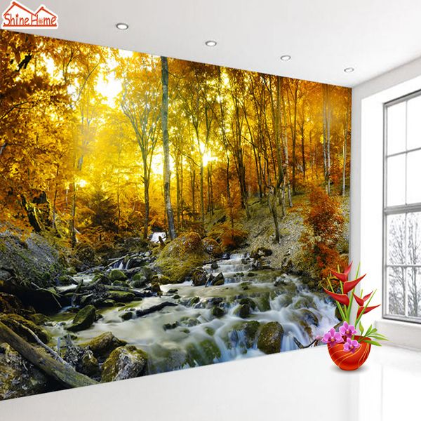 

shinehome-nature forest custom 3d wallpaper sunset waterfall river wallpapers for 3 d living room bedroom bar tv cafe wall paper