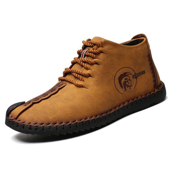 big size men winter warm men boots genuine leather casual high-ankle with plush work shoes platform boots, Black