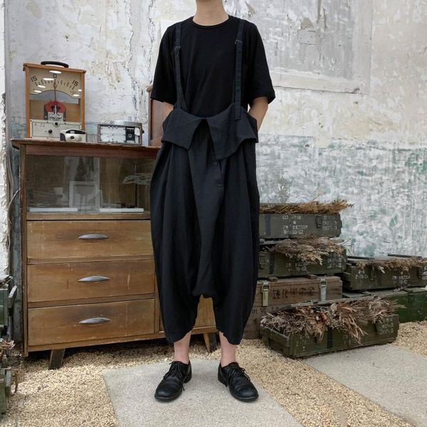 27-44 customized big code fashion men's personality loose casual trousers with flanged straps bib pants, Black
27-44 customized big code fashion men's personality loose casual trousers with flanged straps bib pants, Black