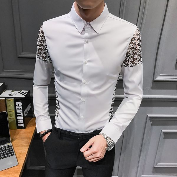 spring 2019 new men shirt long sleeve lace patchwork shirt dress streetwear mens shirts casual slim fit overhemden heren, White;black
spring 2019 new men shirt long sleeve lace patchwork shirt dress streetwear mens shirts casual slim fit overhemden heren, White;black