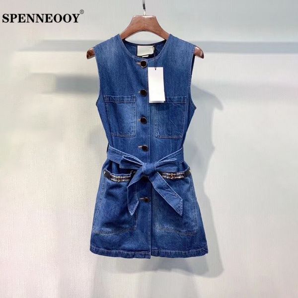 spenneooy custom runway summer female blue sleeveless denim dress women bow belt button streetwear fashion mini dresses, Black;gray
spenneooy custom runway summer female blue sleeveless denim dress women bow belt button streetwear fashion mini dresses, Black;gray