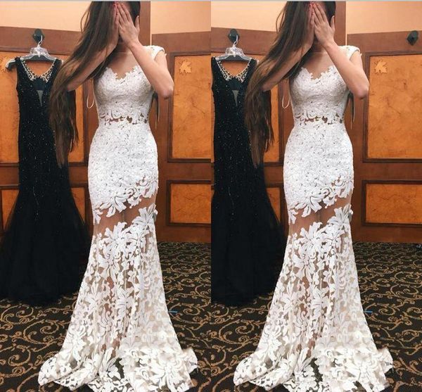 setwell jewel sheer neck mermaid prom dresses lace appliques sleeveless see through floor length evening gowns, Black
setwell jewel sheer neck mermaid prom dresses lace appliques sleeveless see through floor length evening gowns, Black