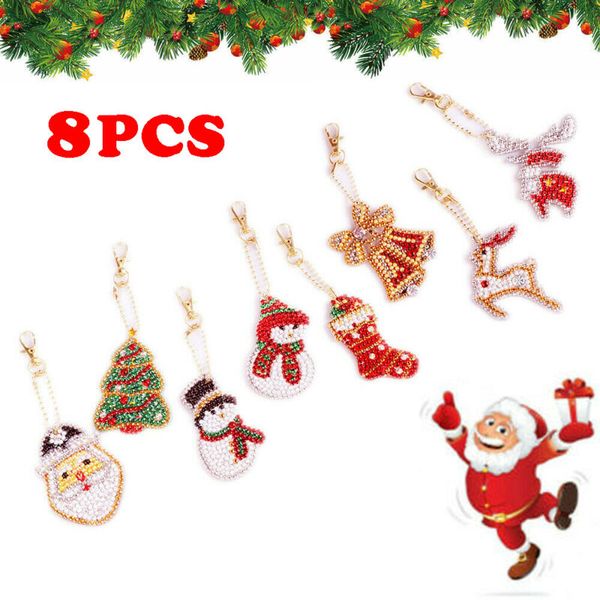 8x diy crystal painting chrismas santa key ring pendant bicycle car keychain cute xmas gift loves family friend keychain set, Silver
8x diy crystal painting chrismas santa key ring pendant bicycle car keychain cute xmas gift loves family friend keychain set, Silver