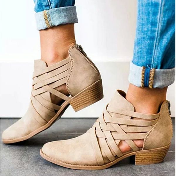 women strappy ankle boots fashion block low heels pointed toe hollow cut out short boots casual criss cross zipper booties lady, Black
women strappy ankle boots fashion block low heels pointed toe hollow cut out short boots casual criss cross zipper booties lady, Black