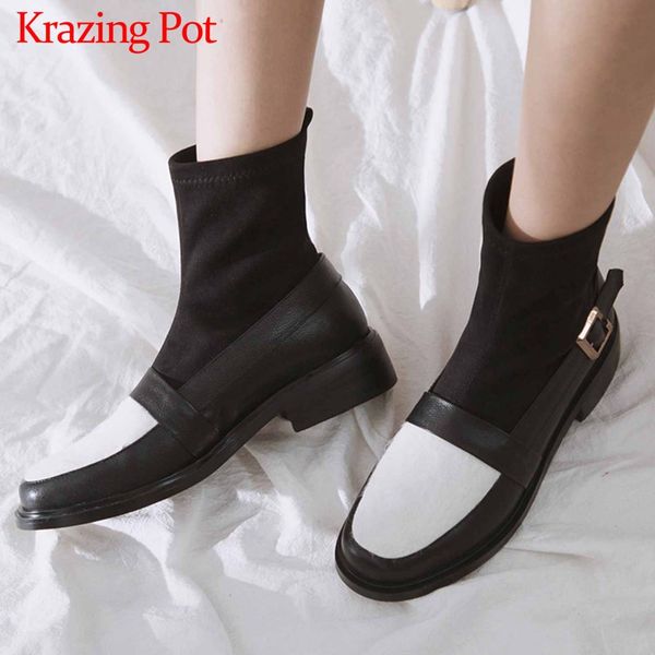 krazing pot mixed colors patchwork cow leather flock boots round toe med heels buckle straps winter warm women ankle boots l03, Black
krazing pot mixed colors patchwork cow leather flock boots round toe med heels buckle straps winter warm women ankle boots l03, Black