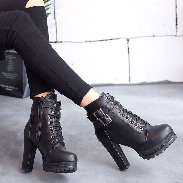 fashion new style short boots boots knight rivet belt buckle high heel shoes women's, Black
fashion new style short boots boots knight rivet belt buckle high heel shoes women's, Black