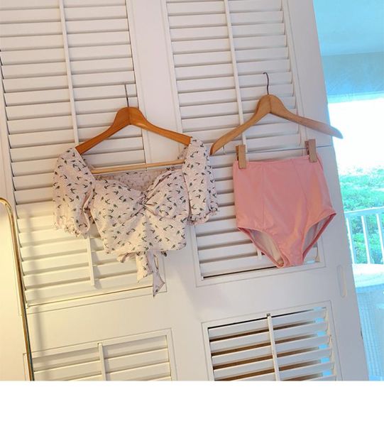 korean style high waist bikini set women biquini suit two pieces swimwear print swimsuit beach suit 2020, White;black 
korean style high waist bikini set women biquini suit two pieces swimwear print swimsuit beach suit 2020, White;black