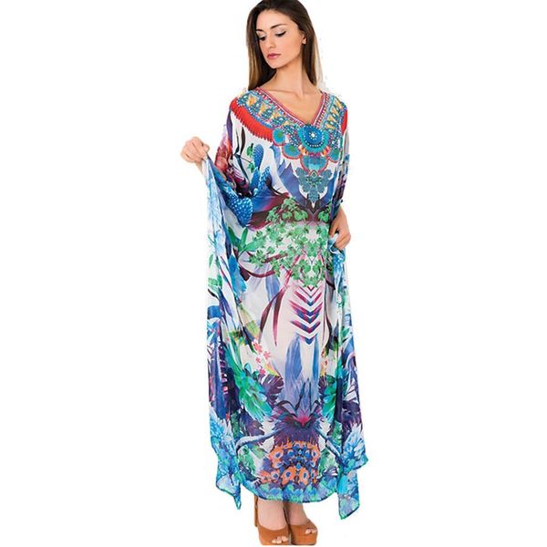 women v neck middle sleeve floral bikini full length fashion beach summer multicolor cover up, Blue;gray
women v neck middle sleeve floral bikini full length fashion beach summer multicolor cover up, Blue;gray