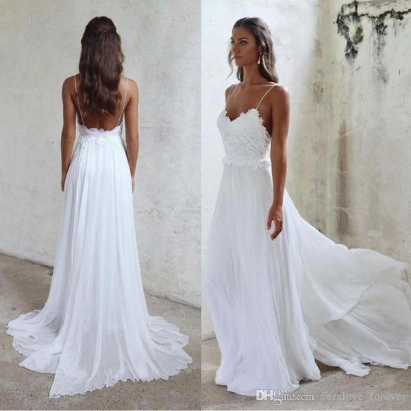 2019 simple beach wedding dresses a line spaghetti sleeveless lace applique backless bridal gowns sweep train plus size boho wedding dress, White
2019 simple beach wedding dresses a line spaghetti sleeveless lace applique backless bridal gowns sweep train plus size boho wedding dress, White