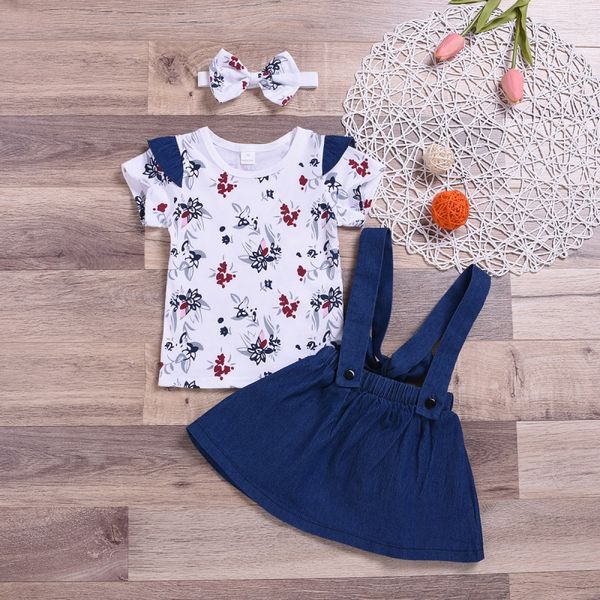 3pcs baby girl clothes sets ruffle sleeve t-shirt + overall denim skirt shorts + bowknot summer child party clothes set, White
3pcs baby girl clothes sets ruffle sleeve t-shirt + overall denim skirt shorts + bowknot summer child party clothes set, White