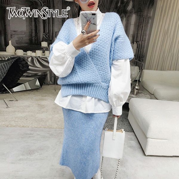twotwinstyle knitting two piece set women v neck loose short sleeve sweater with high waist elastic skirts for women 2018 autumn, Gray
twotwinstyle knitting two piece set women v neck loose short sleeve sweater with high waist elastic skirts for women 2018 autumn, Gray