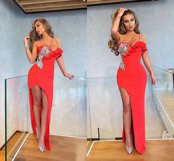 red sheath prom dresses spaghetti straps crystal beads high side split formal dress evening wear party gowns ogstuff, Black
red sheath prom dresses spaghetti straps crystal beads high side split formal dress evening wear party gowns ogstuff, Black