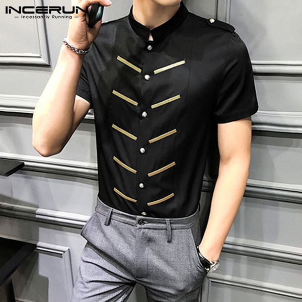 men's casual shirts incerun fashion men uniform shirt printed short sleeve 2021 elegant stand collar brand dress chic button camisa s-5, White;black
men's casual shirts incerun fashion men uniform shirt printed short sleeve 2021 elegant stand collar brand dress chic button camisa s-5, White;black
