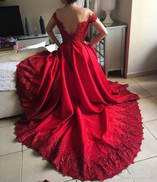 new red luxury a line prom dresses off shoulder sequins beaded lace applique pleats floor length evening gowns long formal party gowns, Black;red
new red luxury a line prom dresses off shoulder sequins beaded lace applique pleats floor length evening gowns long formal party gowns, Black;red