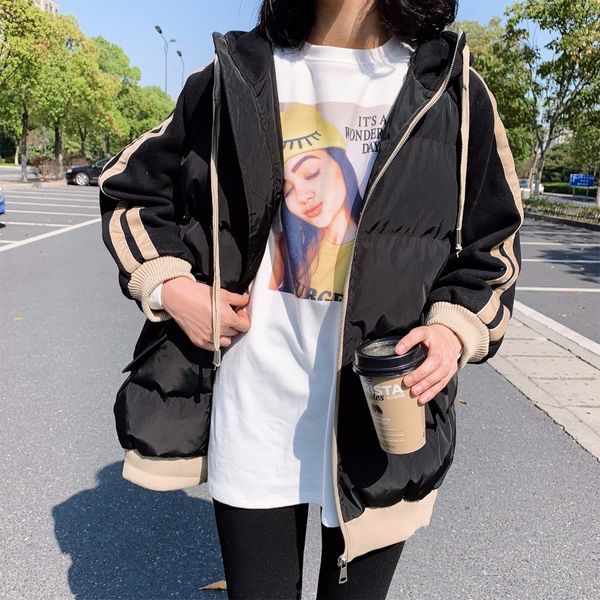 2018 new patchwork hooded parkas women winter quality thick cotton liner casual coats loose zipper, Black
2018 new patchwork hooded parkas women winter quality thick cotton liner casual coats loose zipper, Black