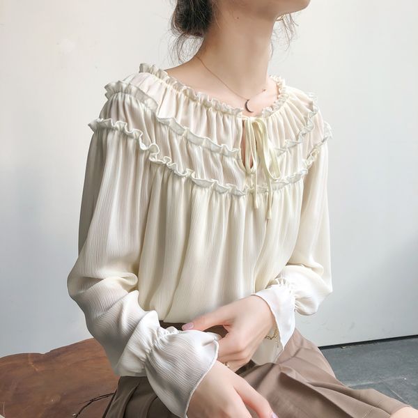 women clothing 2020 spring new chiffon long sleeved shirt female korean version loose design apricot black tassel o-neck, White
women clothing 2020 spring new chiffon long sleeved shirt female korean version loose design apricot black tassel o-neck, White